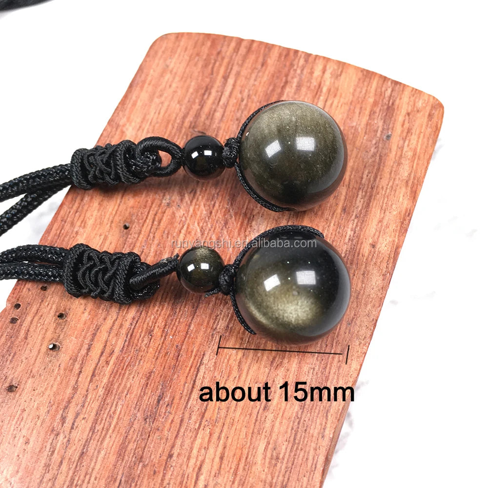 Wholesale Natural Gold Obsidian Crystal Mini Sphere Pendant Beed Pendants Necklace for Healing