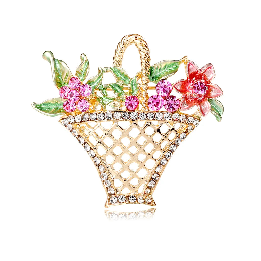 DRAL1046 Fashion Flower Basket Brooch Women Gold Brooch European and American Jewelry Wholesale