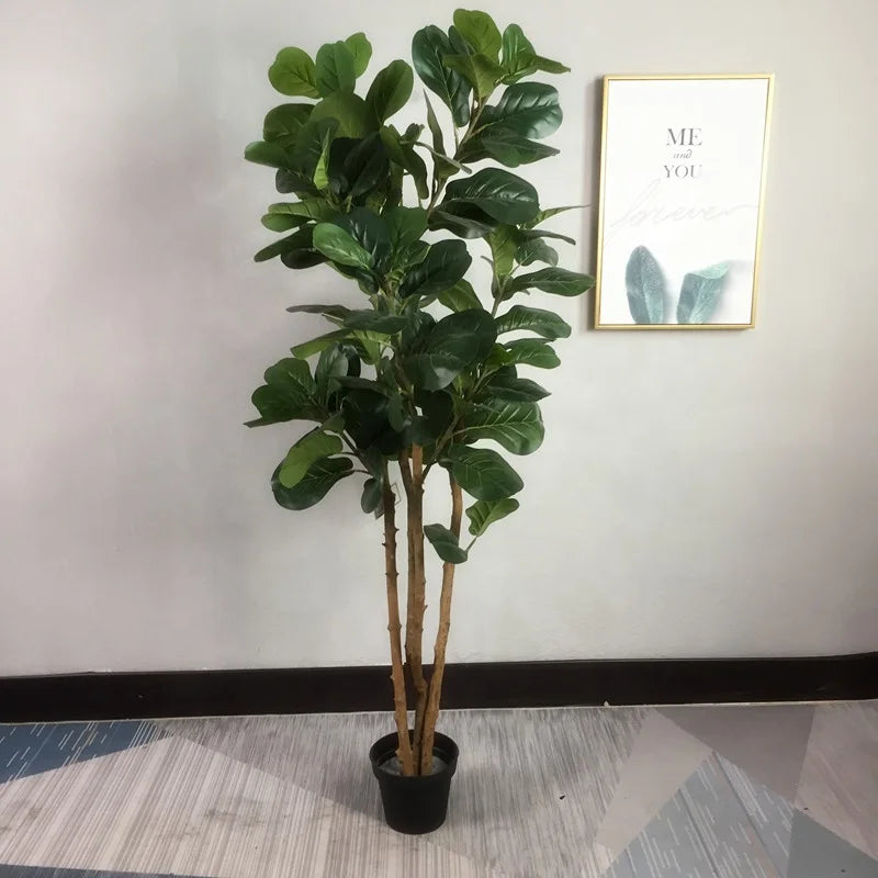 Artificial Plant Plastic Fiddle Leaf Fig Tree 3 Branch Wood Trunk Green 120-180cm Fall Art Decor for Hotels