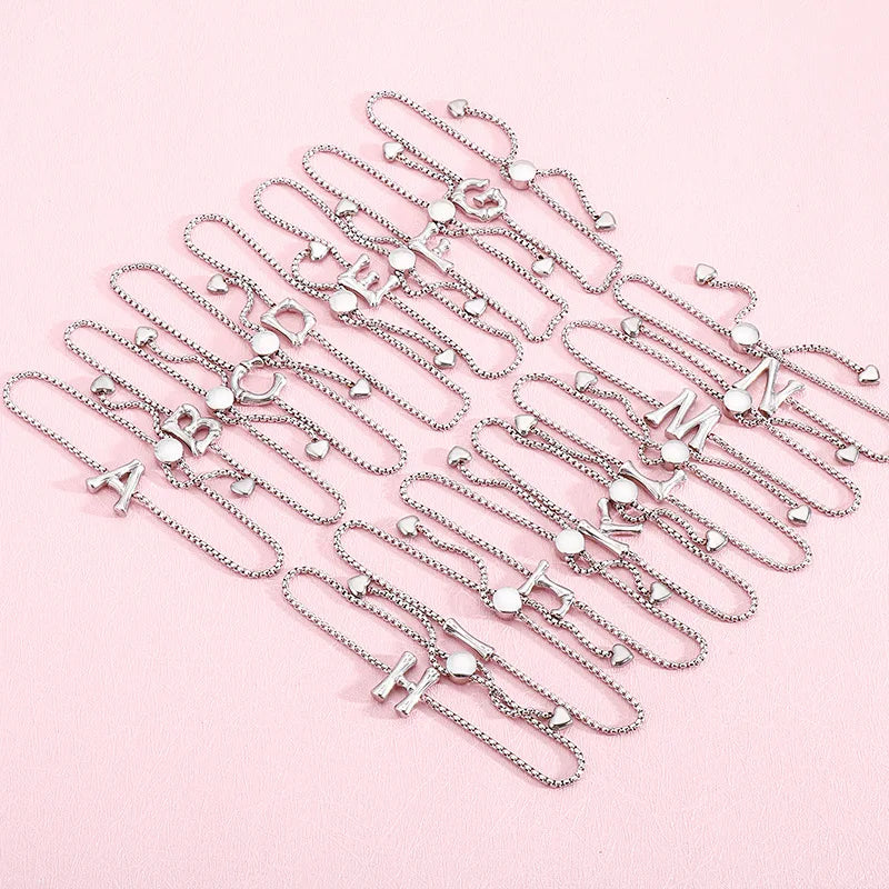 Wholesale Stainless Steel Bamboo Shaped Initial Letter A-Z  Waterproof Non Tanish Pendant Fashion Jewelry Bracelets for Women