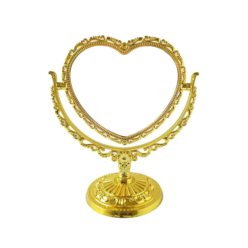 Gold Silver Heart Table Mirror Double Sided Rotation Princess Mirror Plastic Makeup Mirror Espejo De Maquillaje