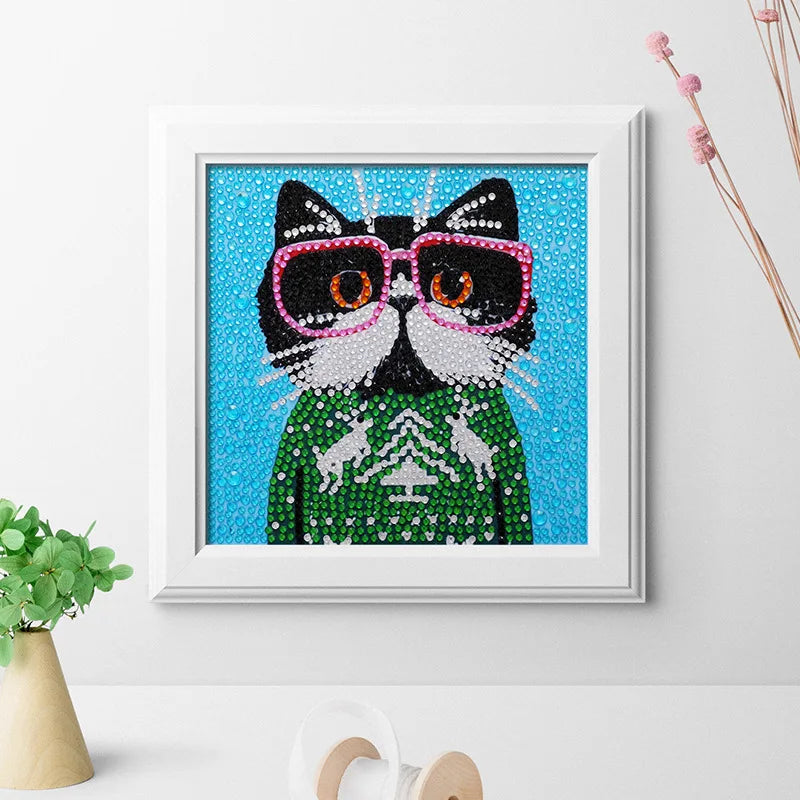 Cartoon Cat Diamond Painting Kits for Kids Crystal Painting by Number Kits Best Gift Home Wall Decor DIY Painting Frame