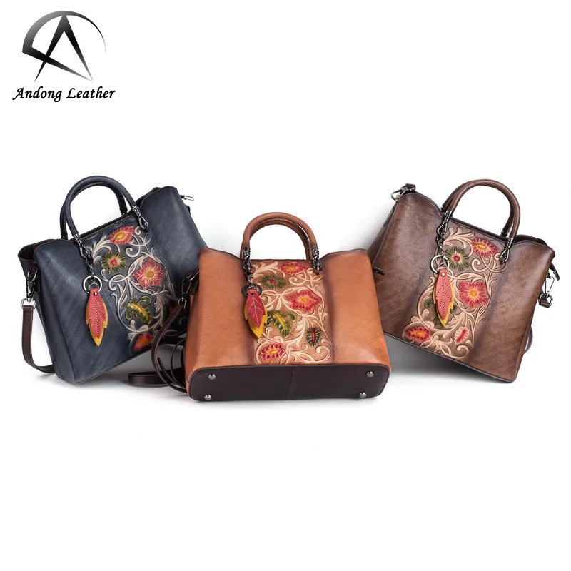 Andong Leather New Korea Style Top-Handle Bag for Women Genuine Cow Leather Simple All-match Large Capacity Crossbody Bag