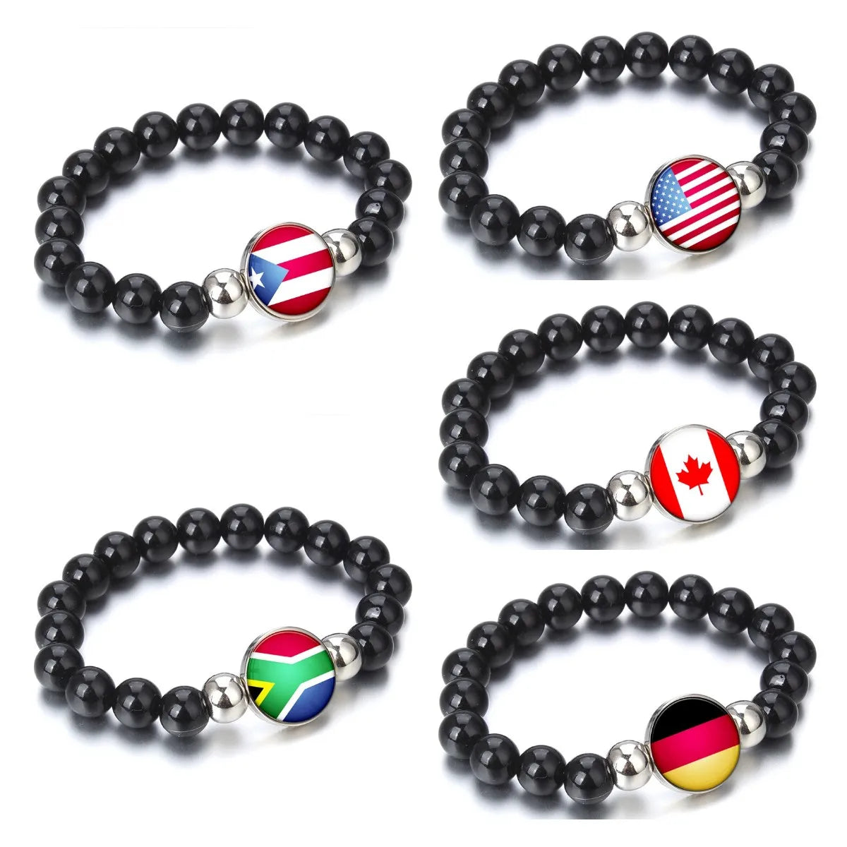287 Countries National Flag Snap Button Elastic Band Beads Country Flag Independence Day Bead Jewelry Beaded Bracelet