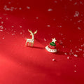 925 Sterling Silver Christmas Stud Earrings Sweet Asymmetrical Christmas Tree Earring Set Diamond Deer Earrings Women