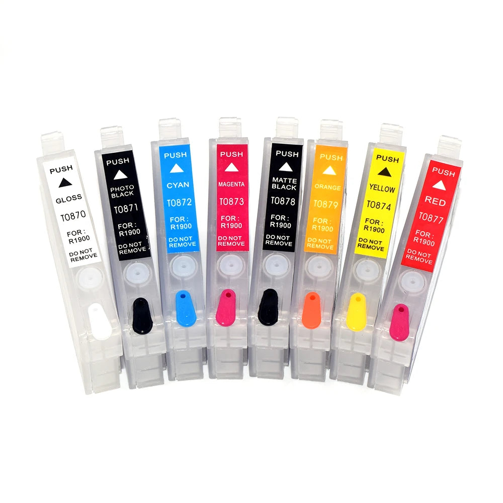 BOMA.LTD 8 Colors T0540-T0549 Refillable Ink Cartridges With ARC Chips for Epson R1800 R800 Printers