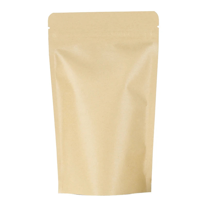Kraft Paper Stand-Up Bag 9x14+3CM with Clear Window and Zip Lock Screen Printed Food Grade Recyclable for Snack Coffee Tea