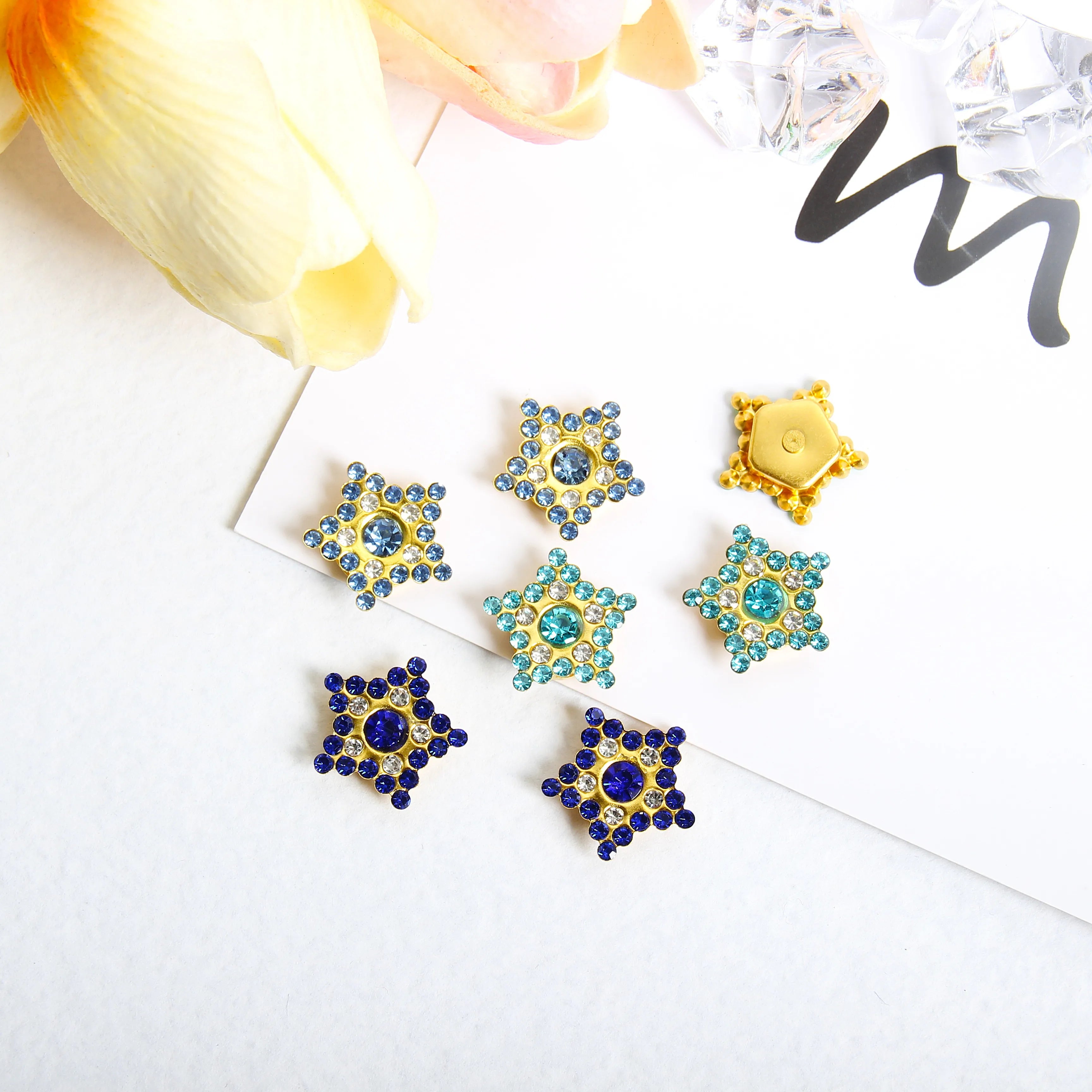 Multi-Color Super Glitter Glass Diamond Lake Blue Crystal Pentagram Flatback Shoe Nails Art Gold Sole Flat Back Rhinestones for