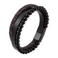 Hawaiian Handmade Beads Jewelry Stainless Steel Black IP Leather Bangle tiger Eye Rope Bracelet for Men Gift Party