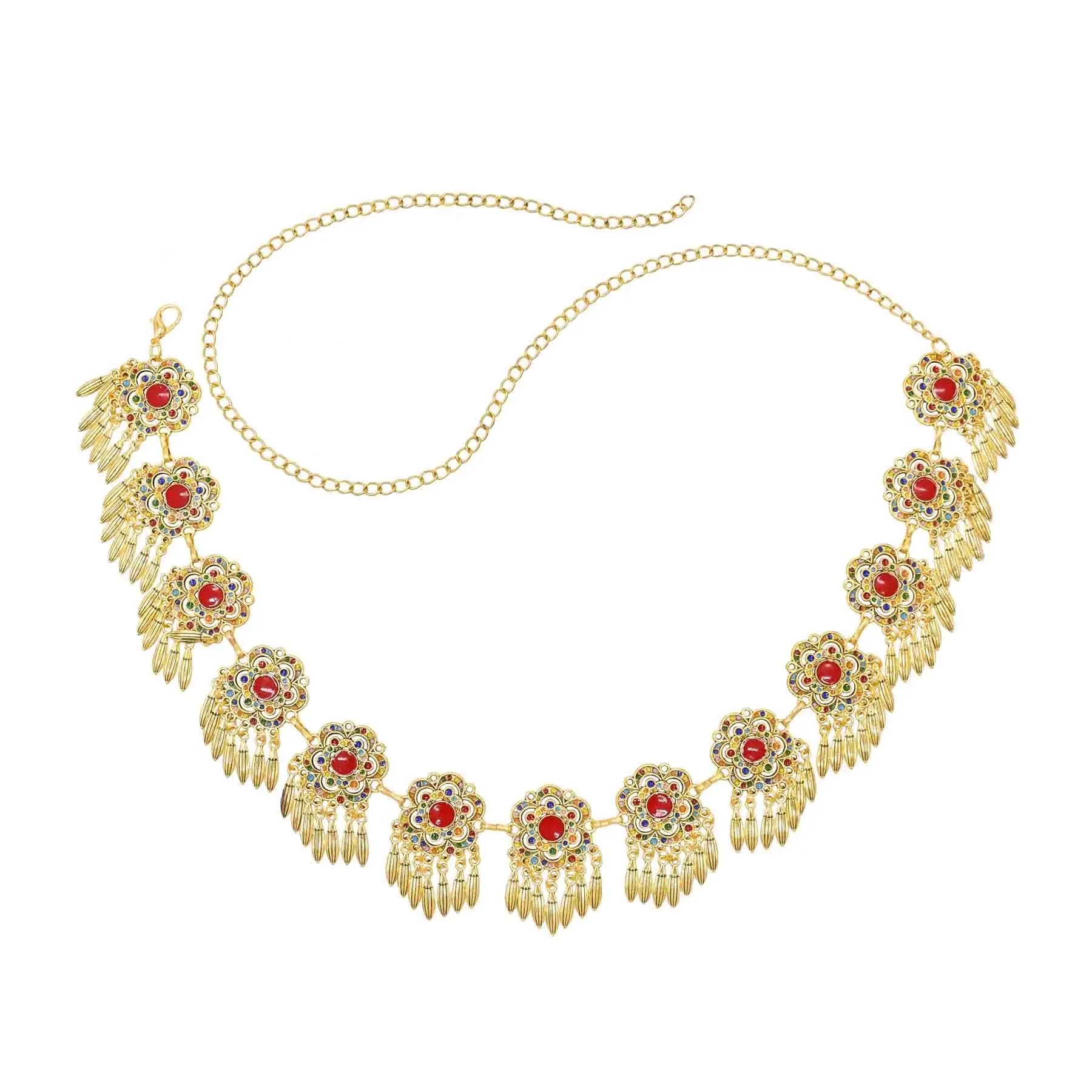 Ethnic Colorful Enamel Golden Silver Alloy Women Flower Belt Metal Belly Waist Chains
