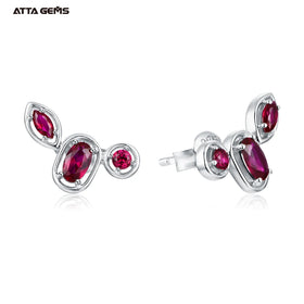 ATTA Studs Earrings Hot Sale Luxury Red Sapphire Corundum 925 Sterling Silver Jewelry Earrings Created for Women High Quality