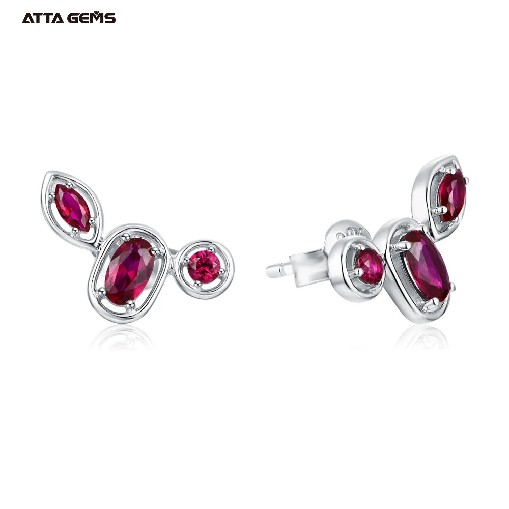 ATTA Studs Earrings Hot Sale Luxury Red Sapphire Corundum 925 Sterling Silver Jewelry Earrings Created for Women High Quality