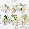 A-1460 White Silk Roses Wrist Corsage Boutonniere for Wedding
