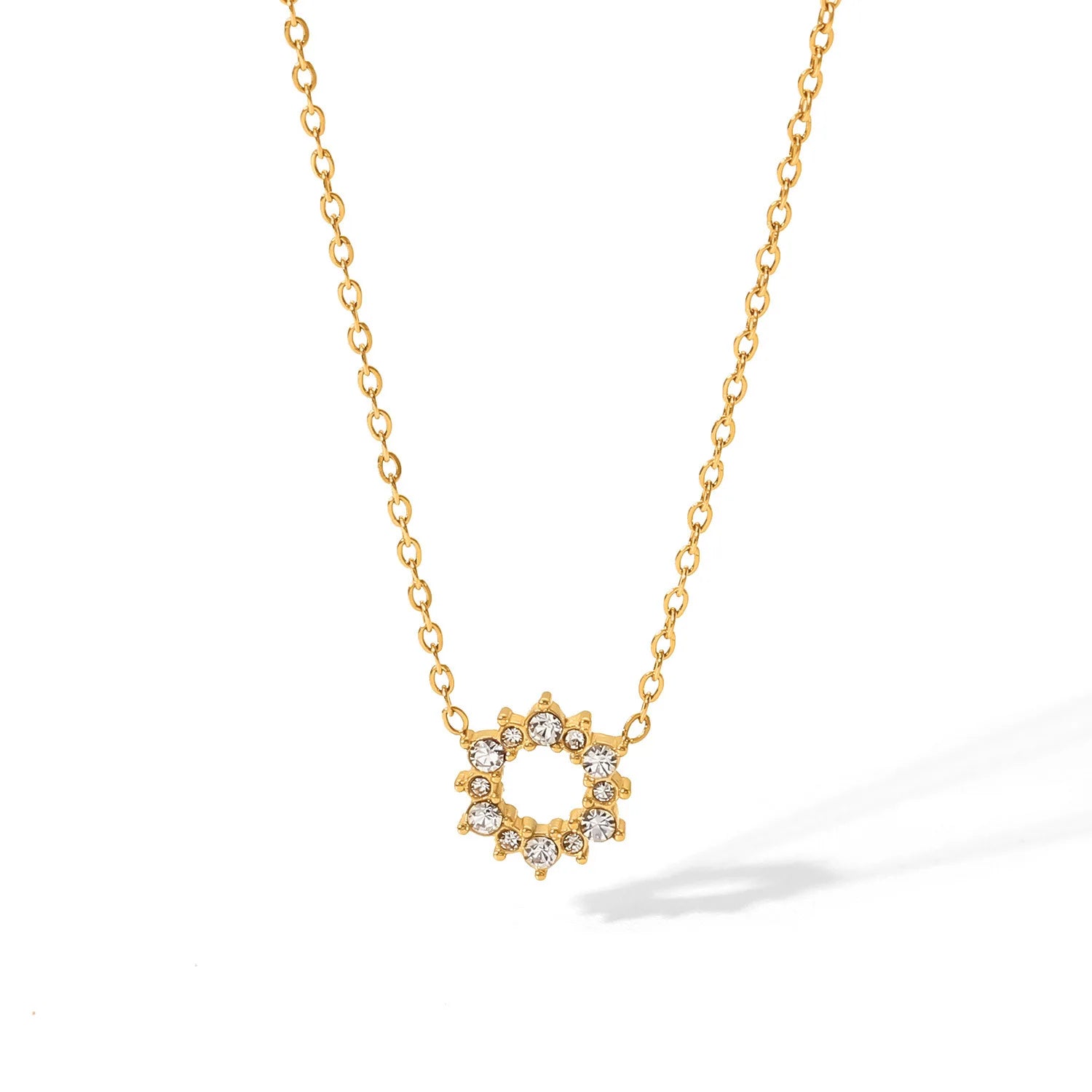 DUYIZHAO Minimalist Stainless Steel Cubic Zirconia Paved O-Chain Round Ring Shape Colorfast Fashion Jewelry Necklace for Women