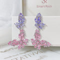 SENYU Beautiful Women Butterfly Dangle Earring Shining Pink Crystal Big Cubic Zirconia Paved Accessories Wedding Bride Jewelri
