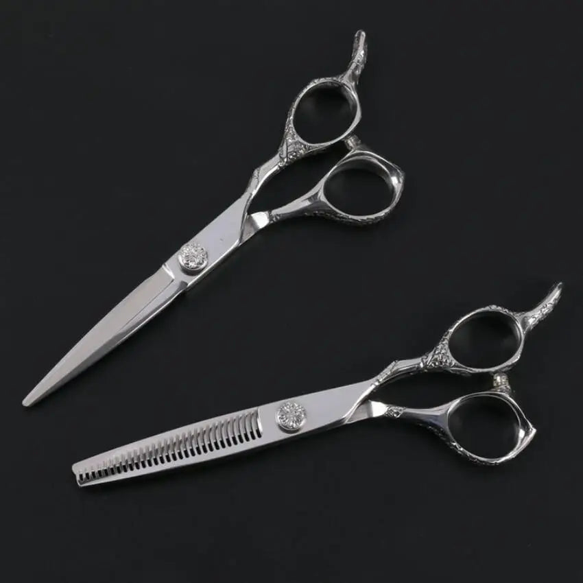 440C Stainless Steel Carved Handle Professional Beauty Hair Cutting Thinning Scissors Set for Hair Stylist