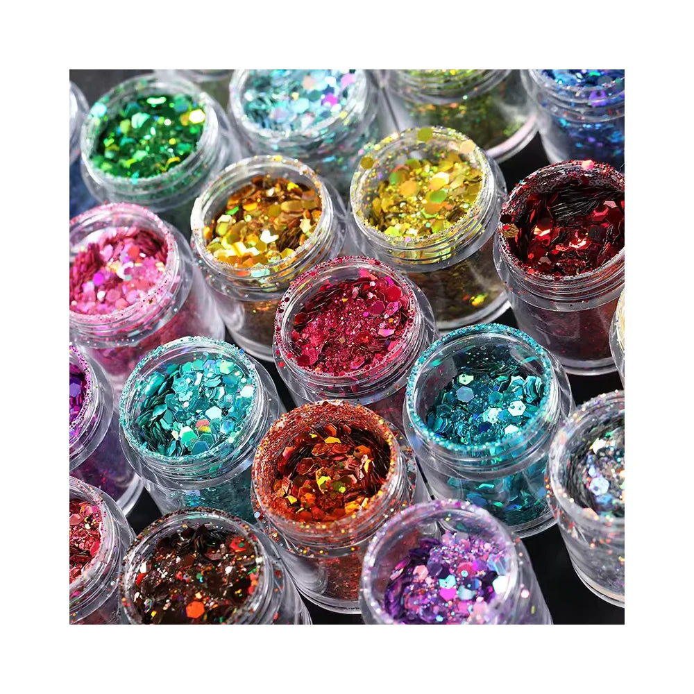 New Color Laser Mixed Pack Diy Creative Eye Makeup and Nail Glitter Bottle 8g Gold Onion Powder Glitter for Eyes Wholesale