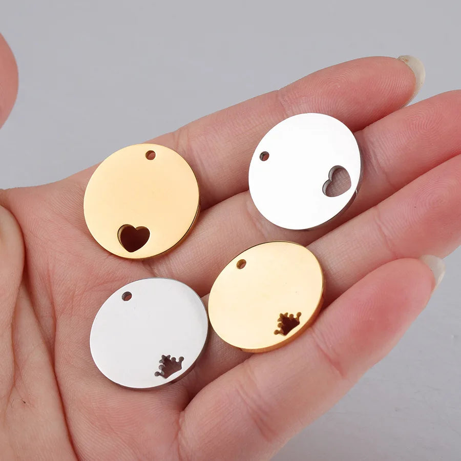 Mirror Polished Gold Laser Round Blank Pendant Engrava Stainless Steel Charms