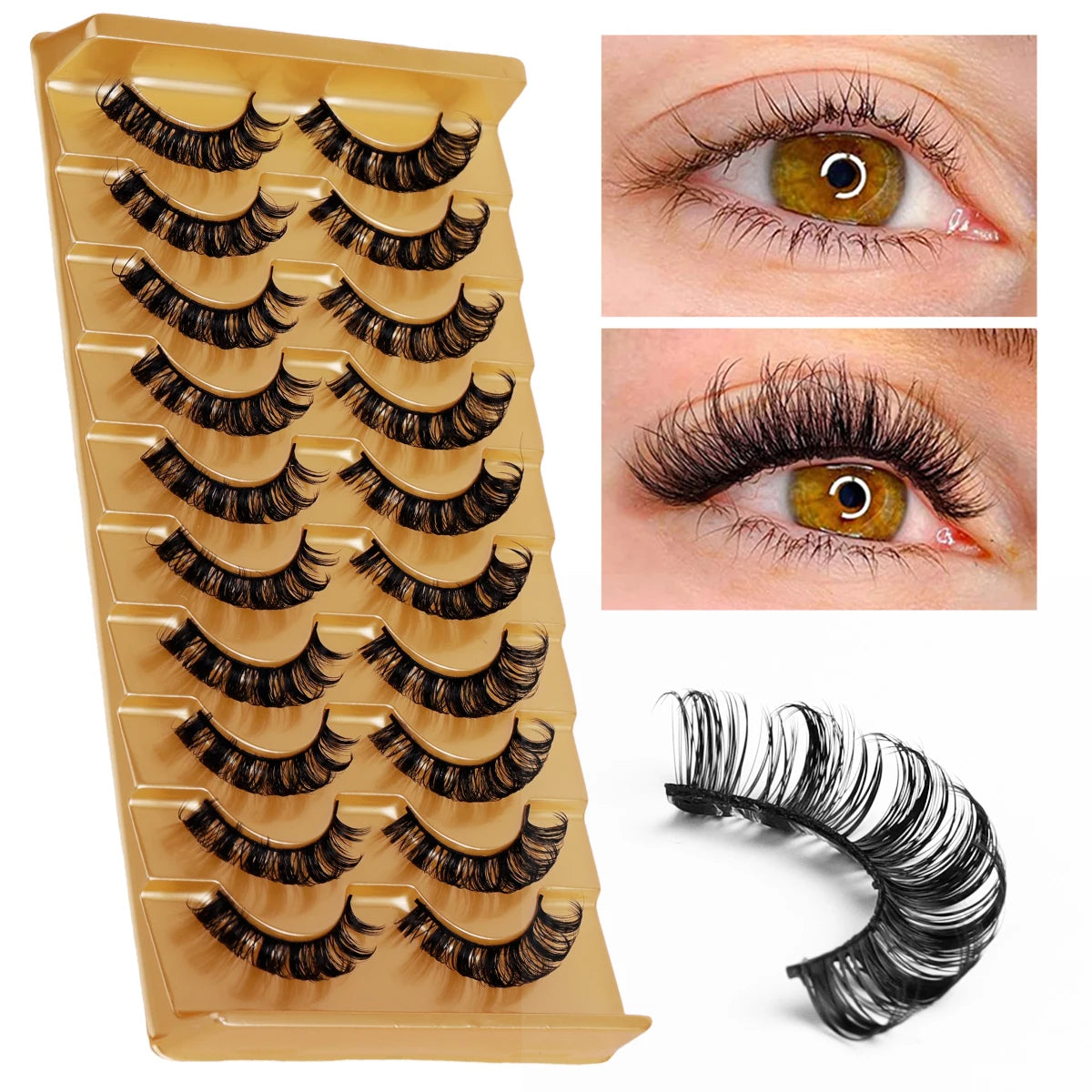 Faux Mink 3D Eyelashes 10 Pairs 12mm-18mm Waterproof Long Lasting Cruelty-Free Customized Packaging Wholesale