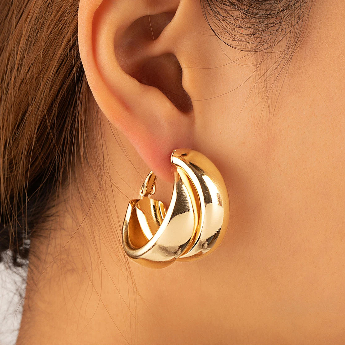 Japanese Korean Simple Design Earrings Premium Gold Silver Earrings Vintage Exaggerated Round Earrings for Women Girls