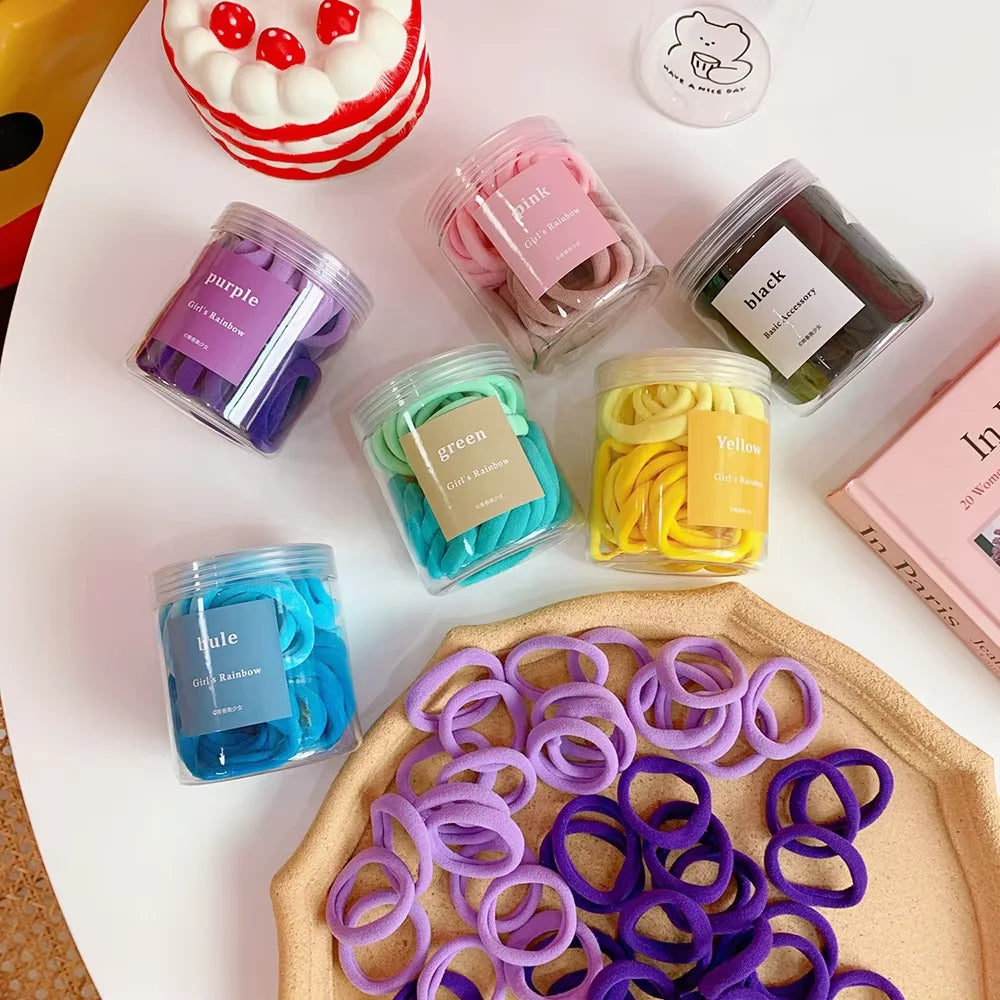 Wholesale 50pcs Simple Design Nylon Seamless Strong Elastic Hair Ties Rope Candy Solid Color Scrunchies for Women Girls