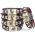 Europe Hot Selling 12 Animal Handmade Bracelet Vintage Cowhide Braided 12 Star Sign Leather Couple Bracelet Jewelry