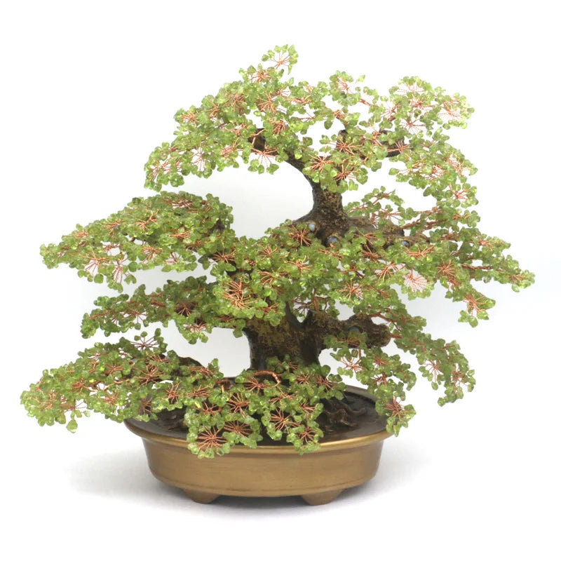 Factory Direct Hand Made Crystal Tree Natural Peridot Stone Bonsai Tree Lucky Money Tree for Decoration