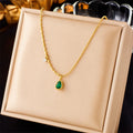 Minimalist Non Tarnish 18k Gold Plated 316L Stainless Steel Waterdrop Zircon Pendant Necklace for Women Jewelry