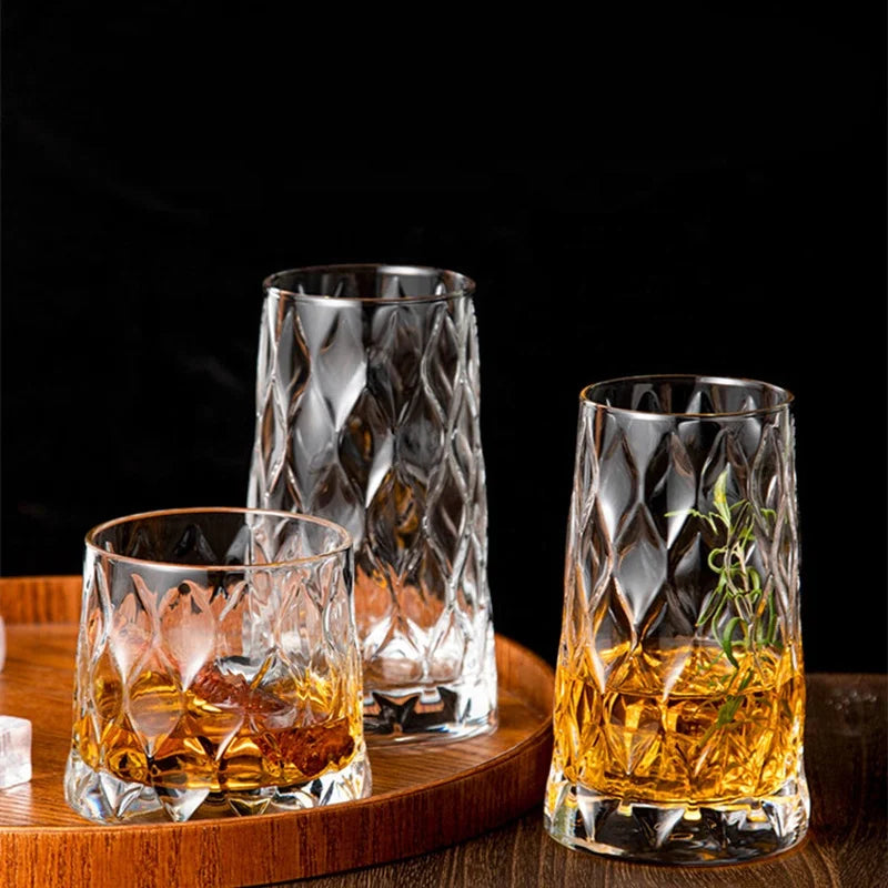 Lead Free Crystal Glass Sculpted Diamond Shaped Original Imported Multi-leaf Carved Whisky Glass Tumbler