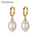PAG&MAG Luxury 925 Sterling Silver Jewelry for Women 10-11mm White Natural Pearl Drop Clip on Earrings