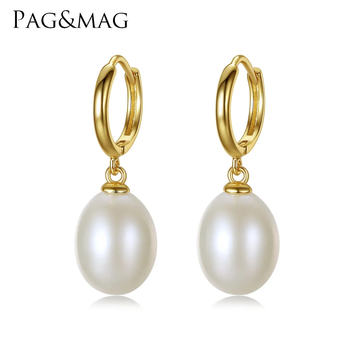 PAG&MAG Luxury 925 Sterling Silver Jewelry for Women 10-11mm White Natural Pearl Drop Clip on Earrings