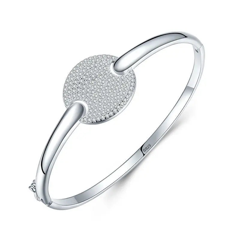 925 Sterling Silver Trendy Fashionable Bangle Bracelet for Women Girls Pave Zircon Party Gift Model