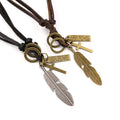 Hot Sales Leather Necklace for Men Women Pendant Vintage Wing Feather Cross Chain Adjustable