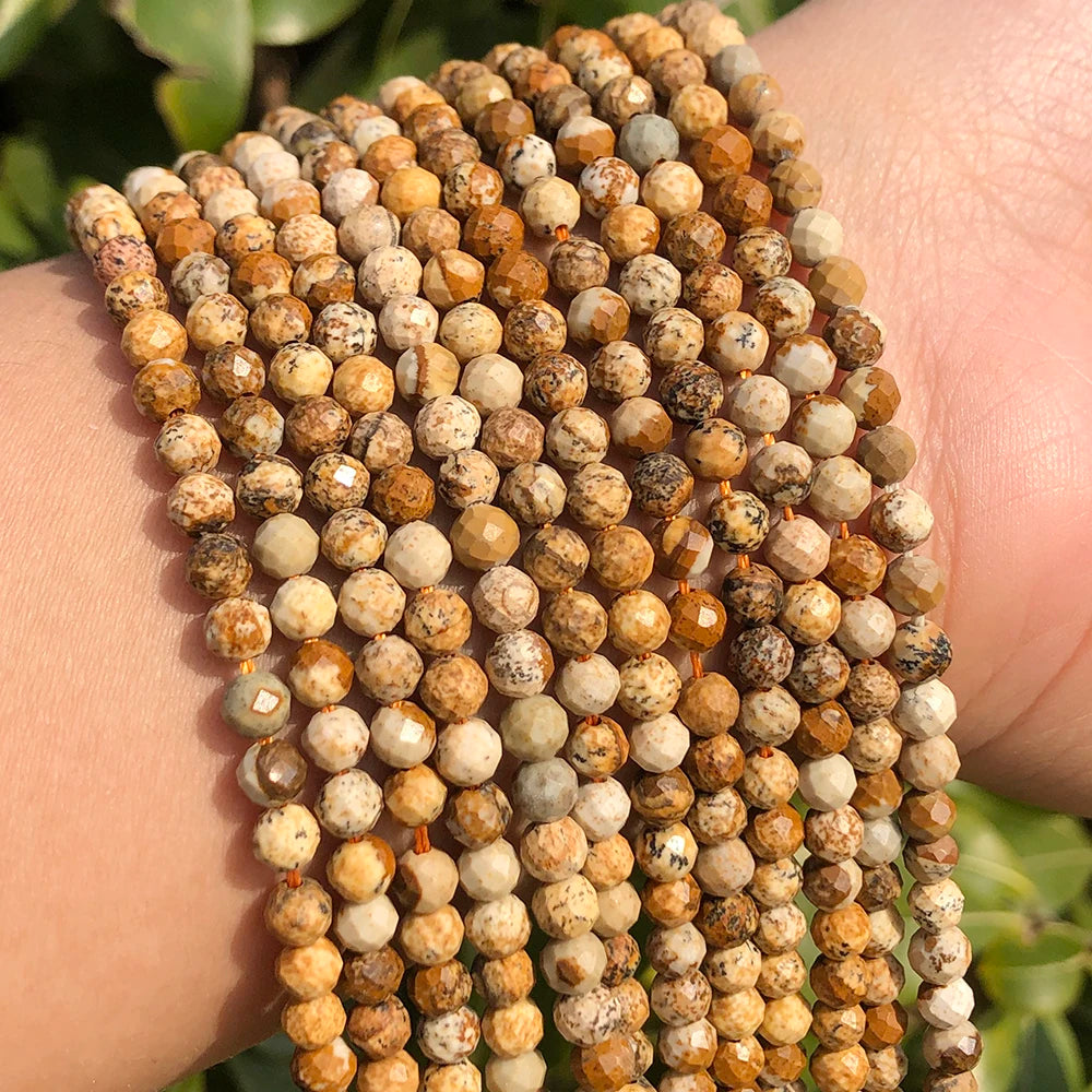 Wholesale Faceted Picture Jasper Stone Beads 2/3/4mm Round for DIY Jewelry Making Bracelets