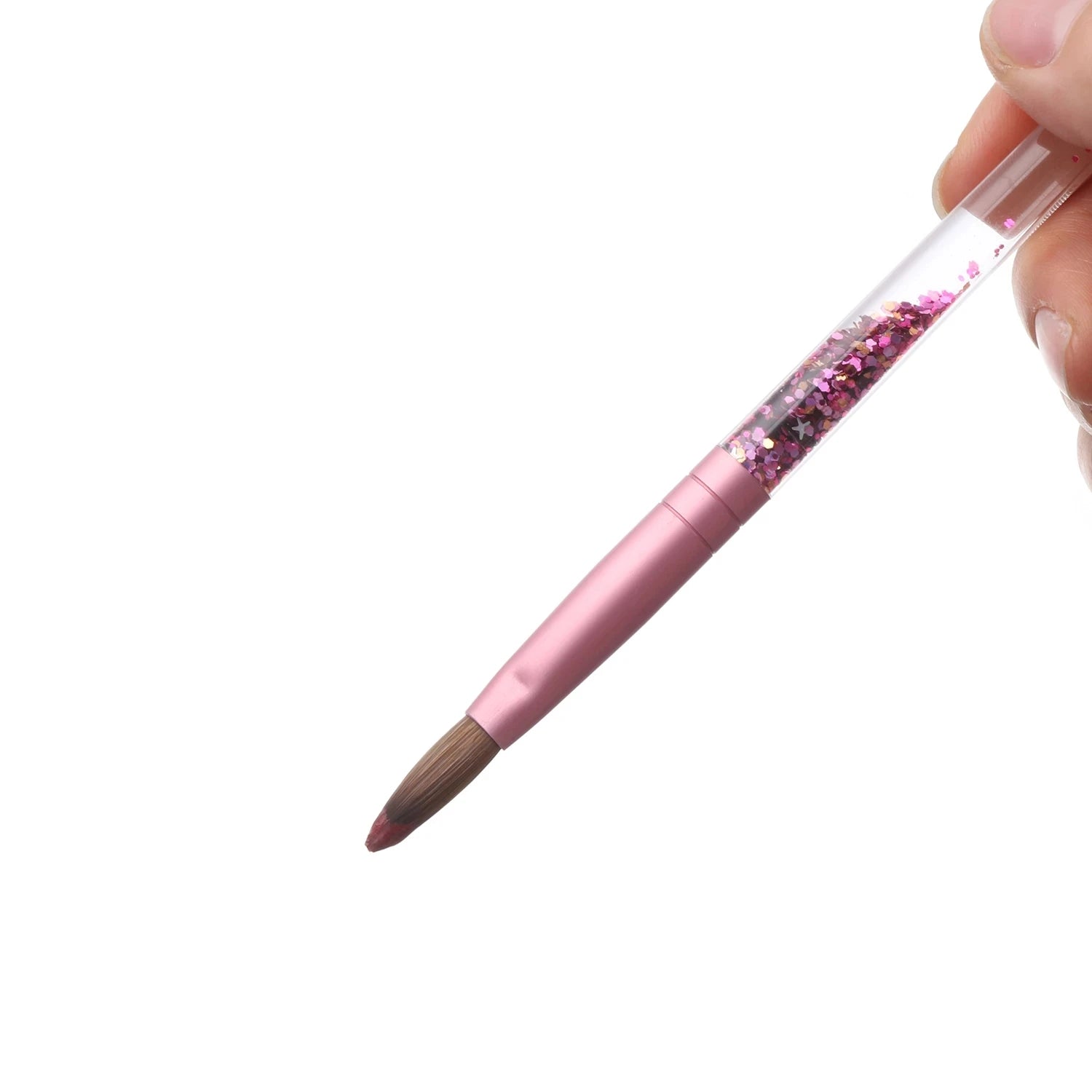 Liquid Glitter Handle Pure Kolinsky Oval Crimped Shaped Brush with Pink Nail Brushes Acrylic Nail Brush
