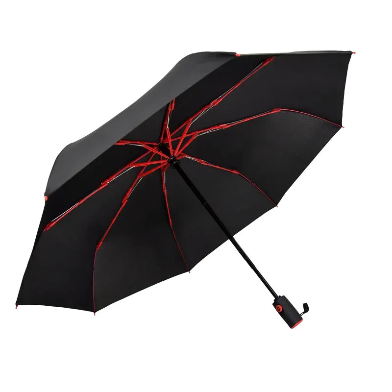 Auto Open Close Compact Red Fiberglass Windproof Easy Carrying Strong Umbrella  Customize Three Folding Rain Umbrella