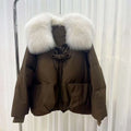 Oftbuy 2023 Winter Women Quilted Puffer Jacket Real Fox Fur Goose Down Breathable Nylon Lining High-end Youthful Fashion Coat