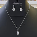 Ilona Silver Plated Copper Teardrop CZ Jewelry Set Halo Pear Cut Pendant Necklace Drop Dangle Earrings Wedding Bridal Gift