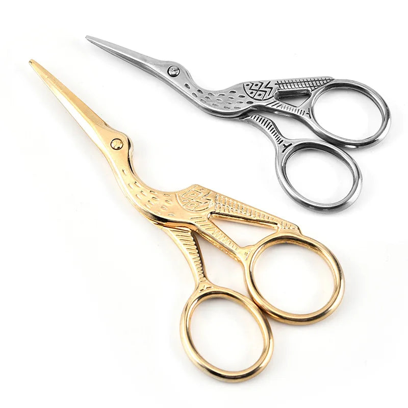 Factory Wholesale Stainless Steel Tea Bags Gold-Plated Crane Scissors Beauty Scissors Eyebrow Blade Beauty Tools