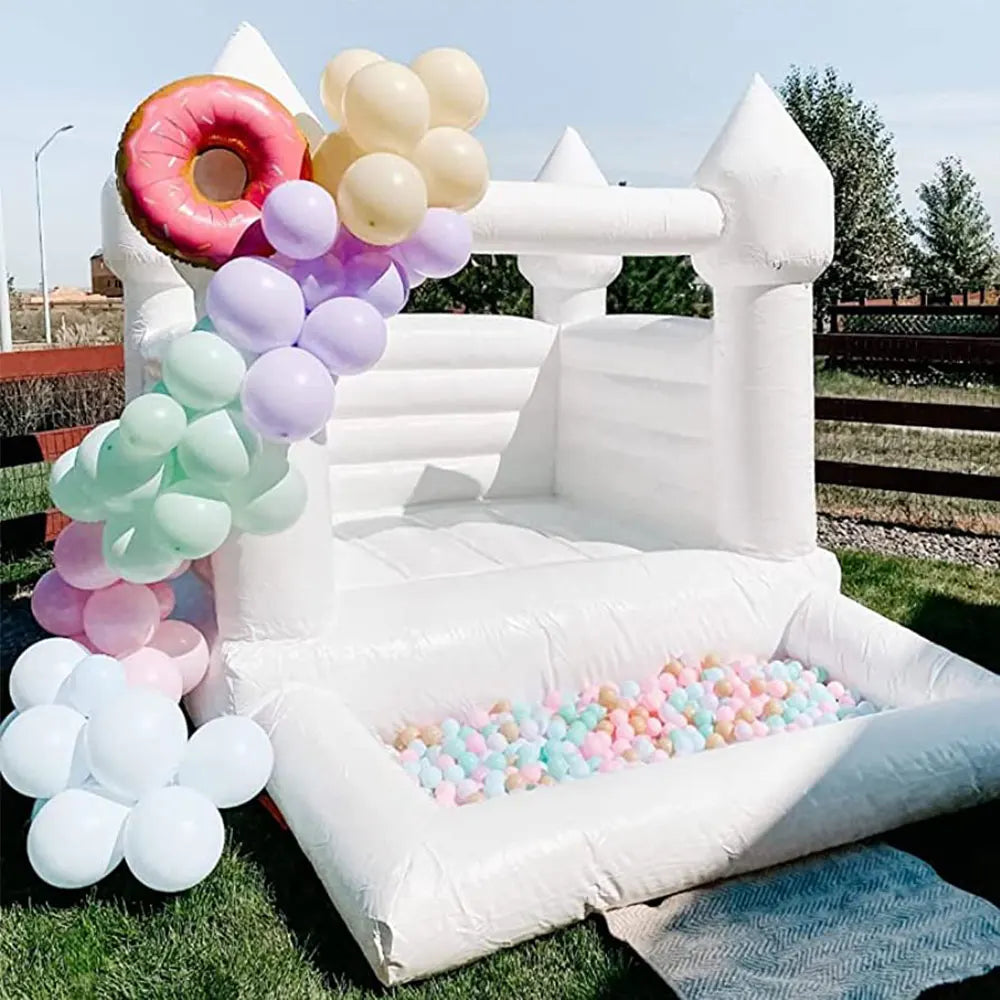 Commercial Mini Small Bouncing Inflatable Bouncer Bouncy Castle Wedding Toddler White Bounce House With Flower and Curtain