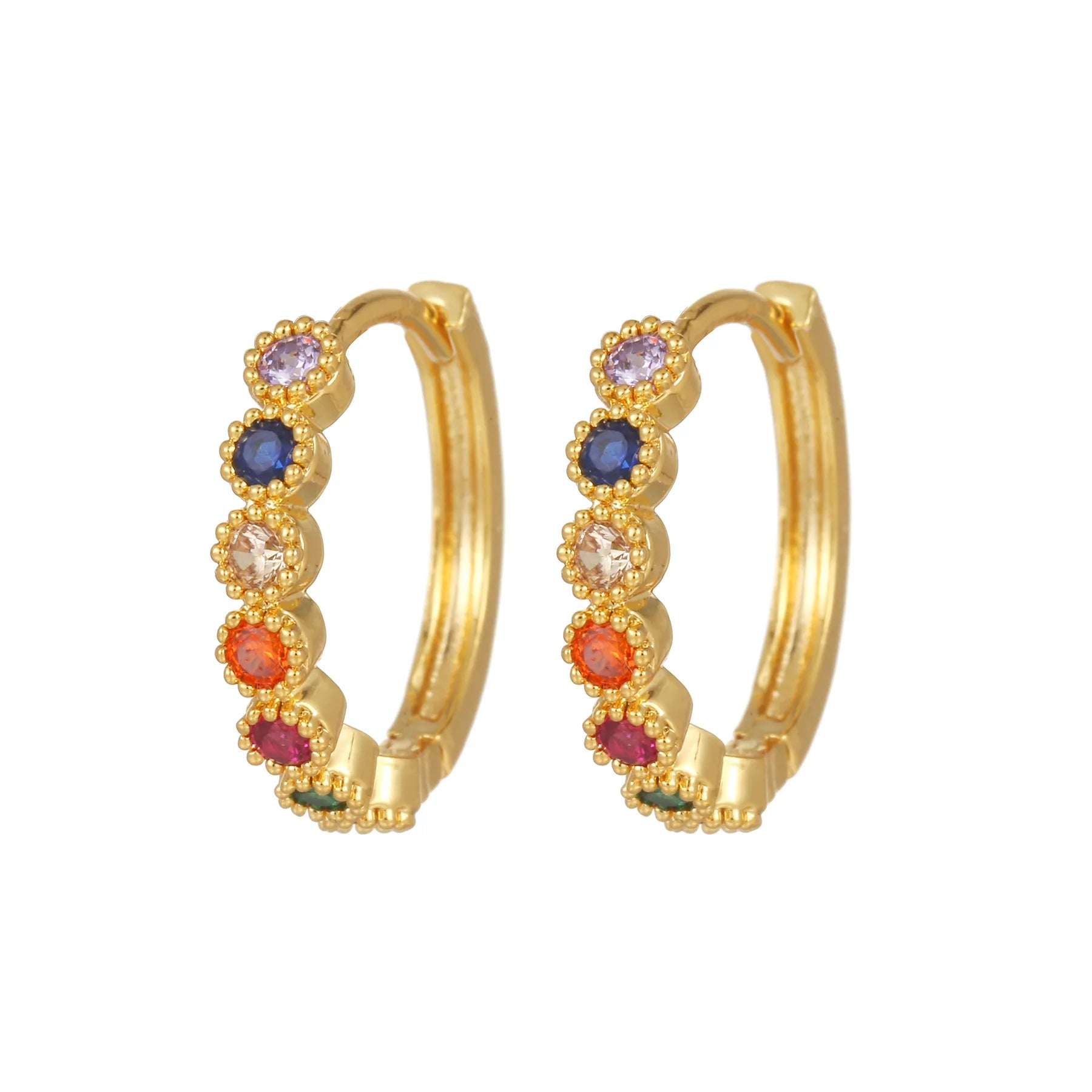 Custom Earring Multi-Color Zircon 18K Gold-Plated Round Hoop Earrings Trendy Hypoallergenic Jewelry for Women