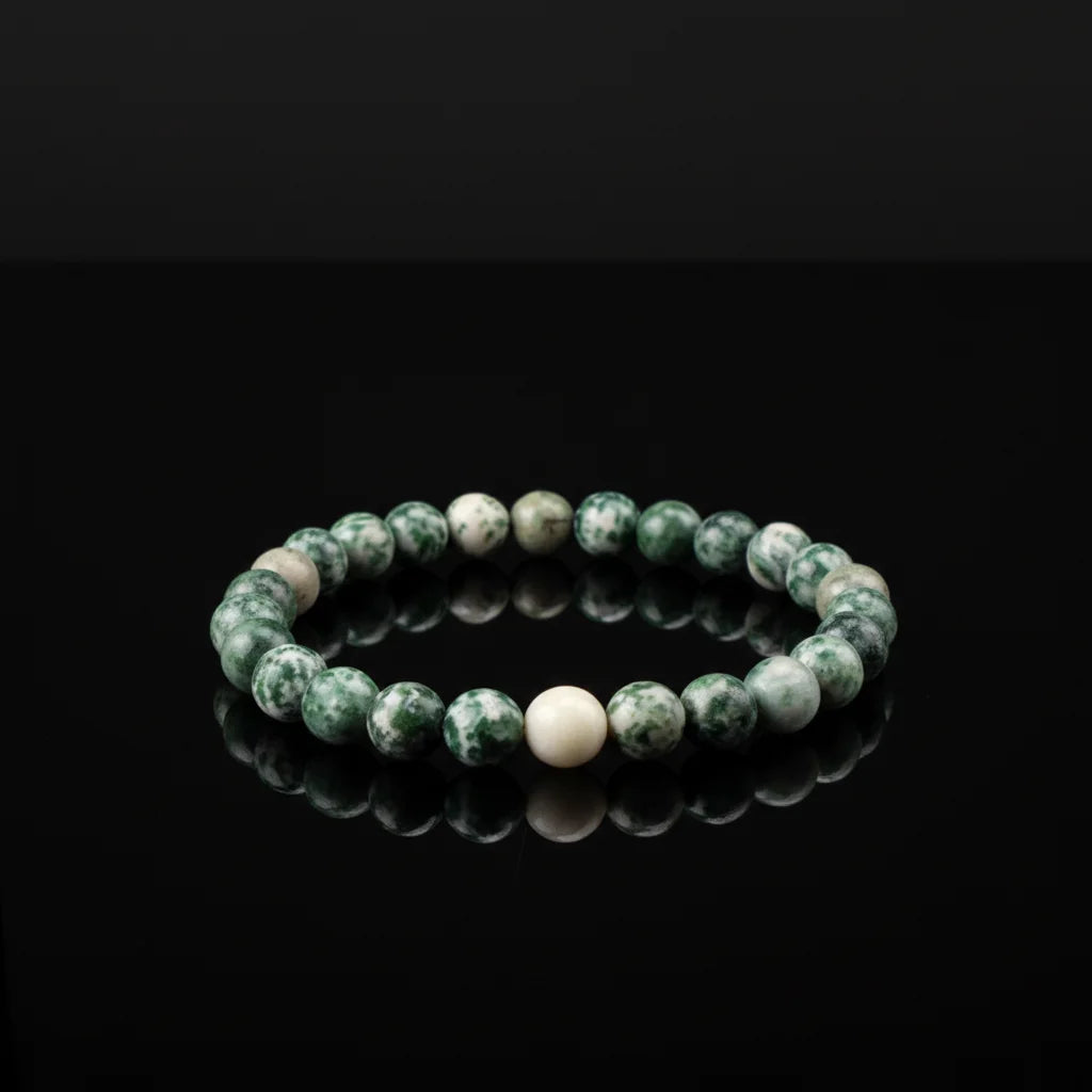 Trendy 8mm Round Green Spot Jasper Round Bracelet Natural Stone Beads Elastic for Men and Women Gift