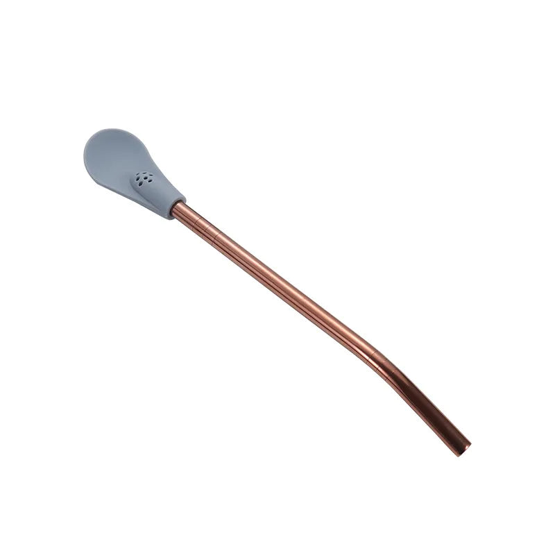 Detachable Tea Spoon Metal Straw with Silicone Filter Stainless Steel Drinking Straw