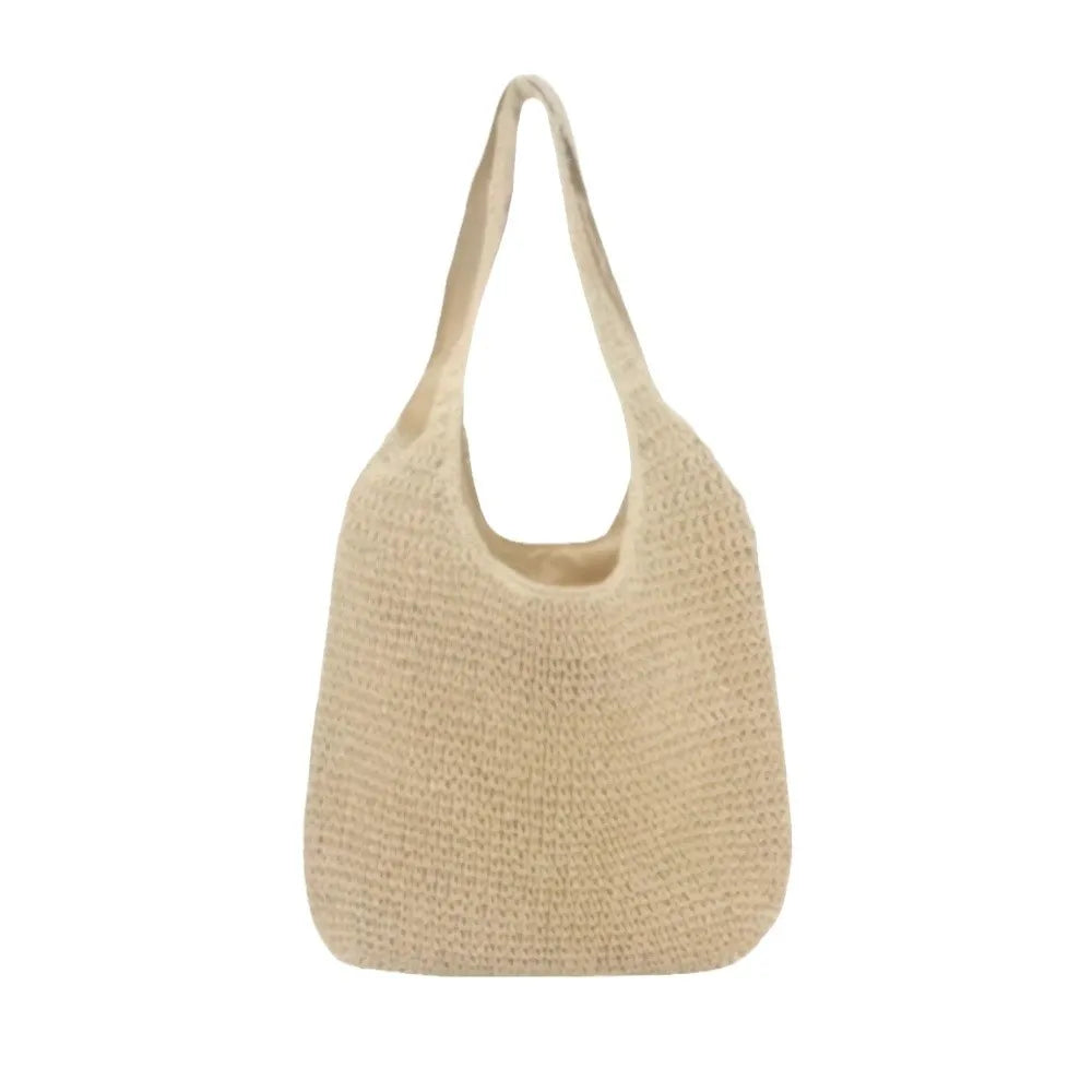 2025 Women's Handmade Large Capacity Tote Bag New Straw Lady Style Zipper Closure Durable Woven Handbag