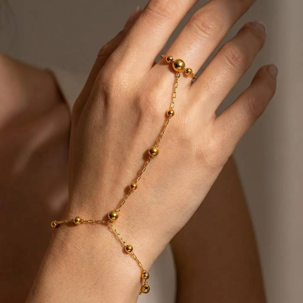 JUSNOVA Waterproof Non-tarnish 18K PVD Gold Plated Stainless Steel Hypoallergenic Classic Station Ball Bead Chain Bracelet