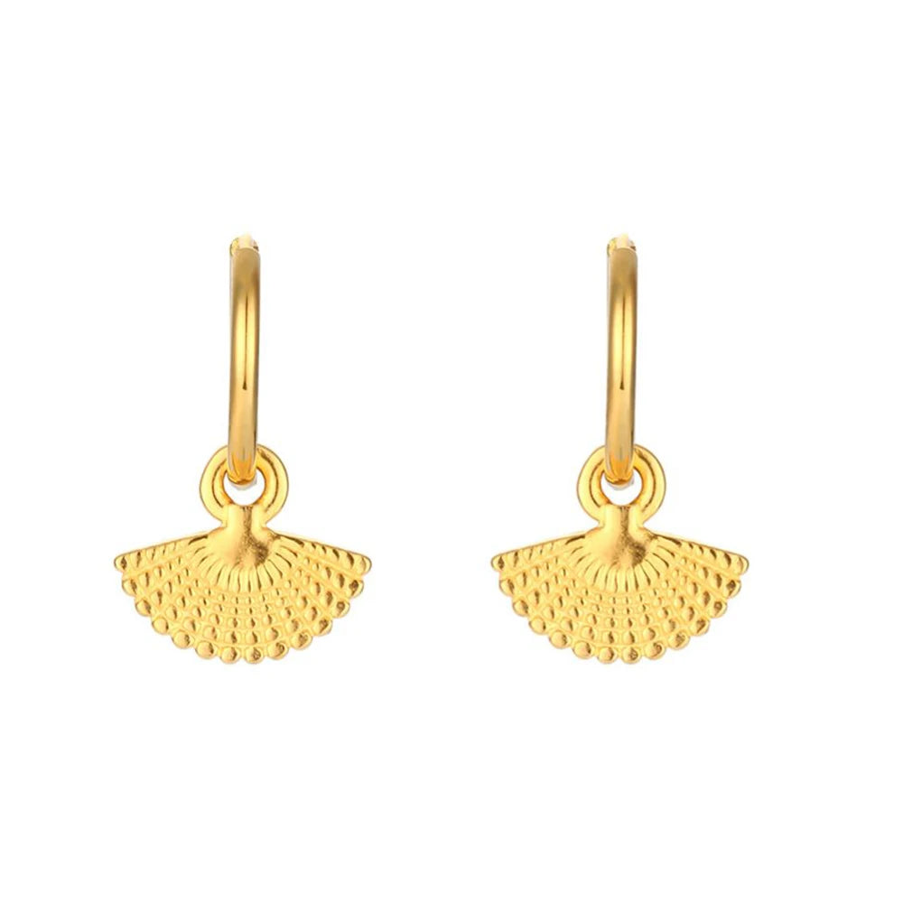 Unique Bohemian Vintage Scallop Earrings Stainless Steel 18K PVD Plated Gold Simple Jewelry Drop Earring
