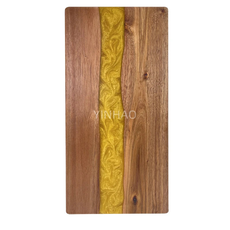 Customized Engraving Logo Yellow Resin Chopping Board Rectangular Large Wood Epoxy Resin Cutting Board Cheese Board