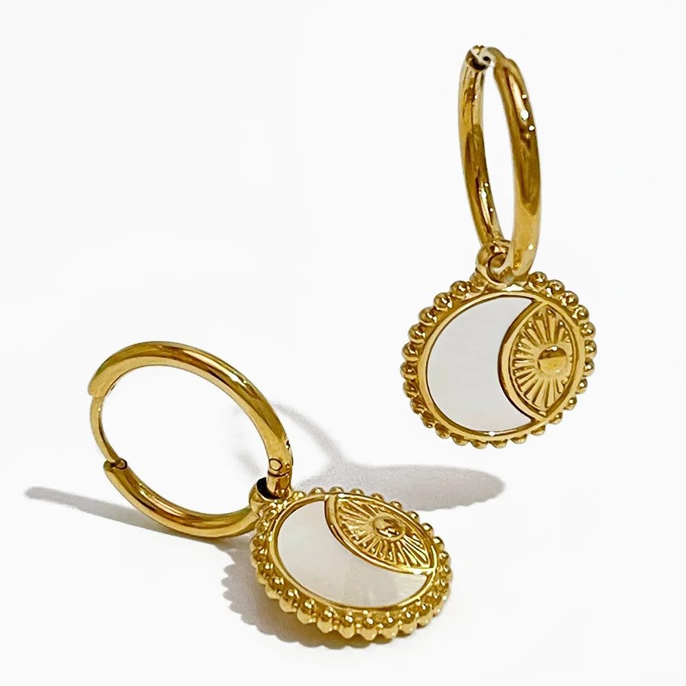 316L Stainless Steel Natural White Fritillary Crescent Pendant Earrings Fashion All-match Jewelry Earrings for Women
