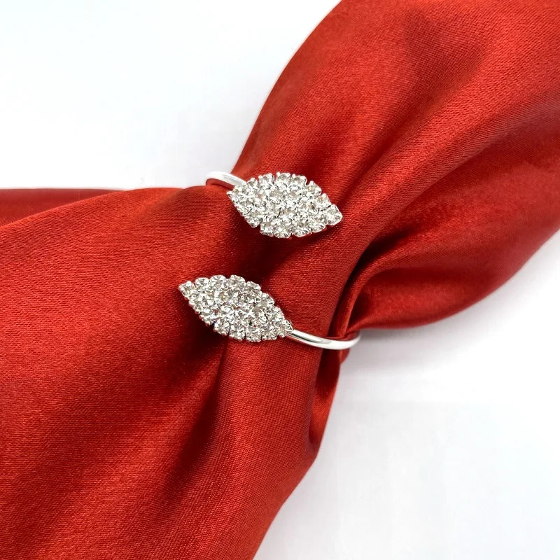 Rhinestone Napkin Rings Leaf Shape Napkin Ring Holder Handmade Serviette Buckle Holder for Wedding Dinner Party Decoration