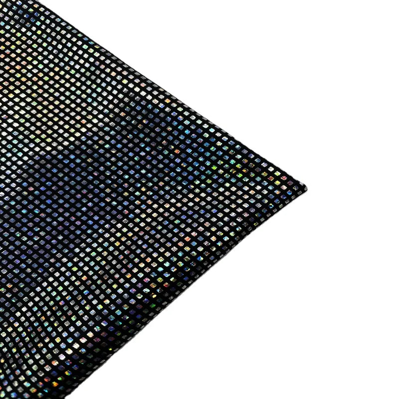 PU Foiled Black Rainbow Stretch Synthetic Fabric Breathable Polyester Polka Dot Woven for Women's Dresses and Skirts for Girls